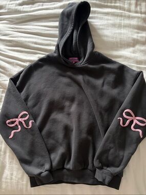 Edikted Charcoal Hoodie with Pink Logo Tag
